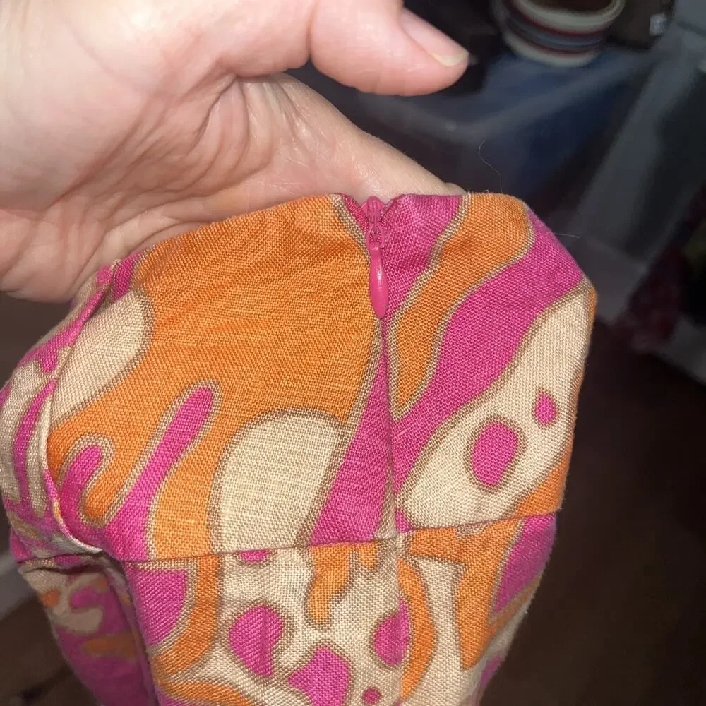 Focus 2000 Women's Linen Pink Brown Orange Abstract Skirt 6 Colorful Eclectic - Picture 6 of 12